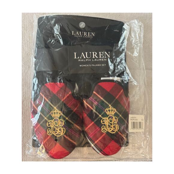 Ralph Lauren Women’s Red Plaid Slide Slippers Embroidered Classic Style NWT - Picture 2 of 4